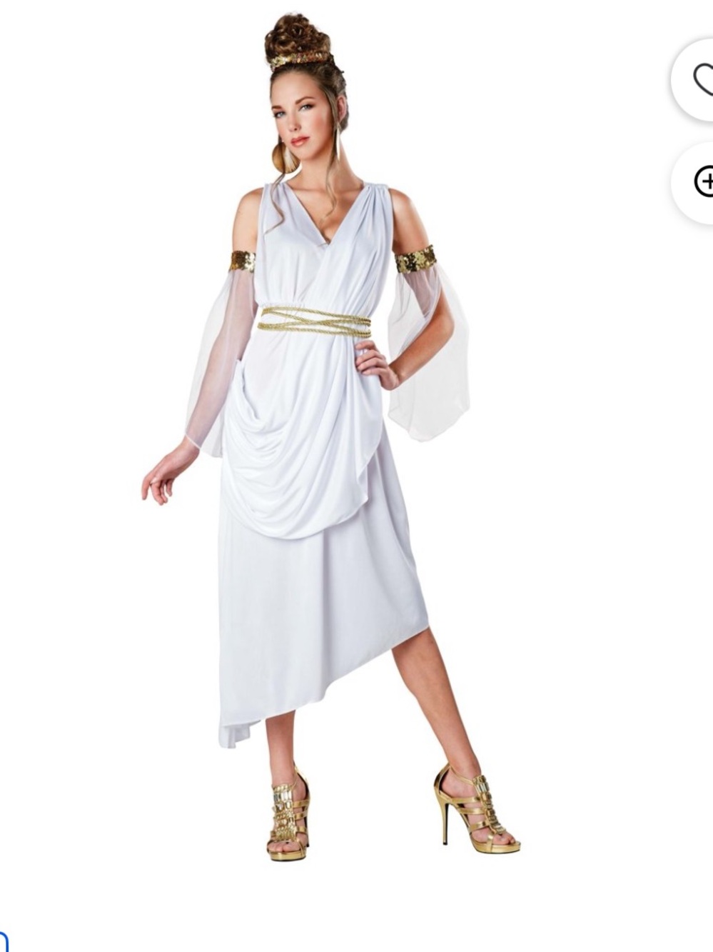 White Goddess Draped Midi Dress with Gold Accents